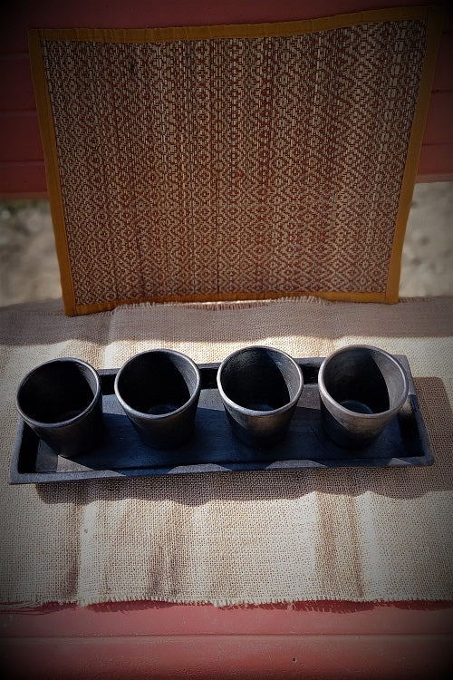 Terracotta by Sachii "Longpi Black Pottery Tumblers & Tray Set" - Image 3