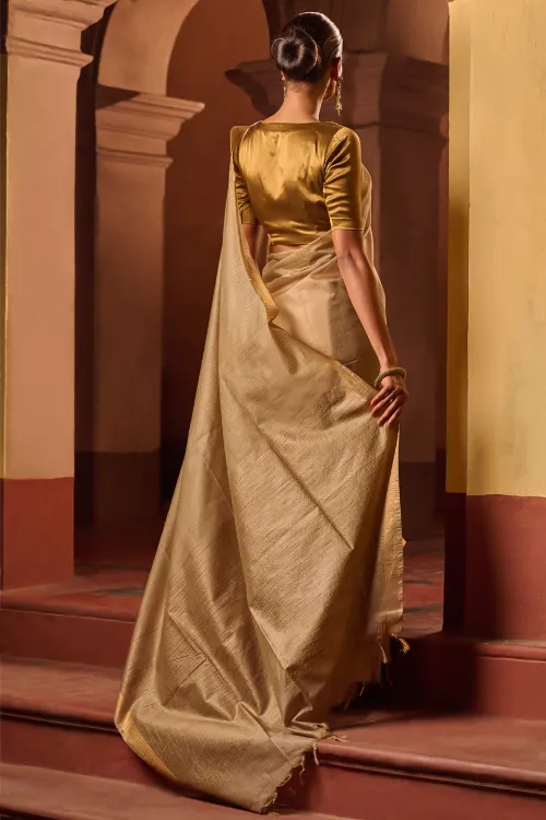 The ICH Bengal Elegance. Handwoven Silk Cotton Saree - Desert Taupe - Image 5
