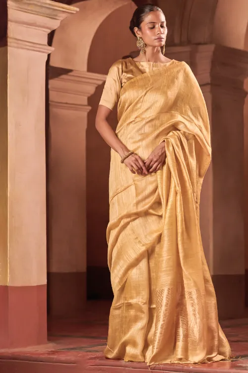 The ICH Bengal Elegance. Handwoven Soft Resham Matka Silk Saree - Sunlit Gold