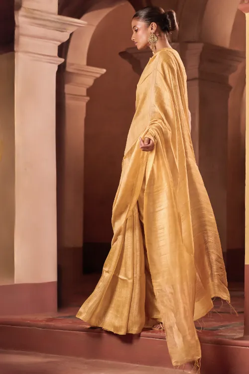 The ICH Bengal Elegance. Handwoven Soft Resham Matka Silk Saree - Sunlit Gold - Image 2