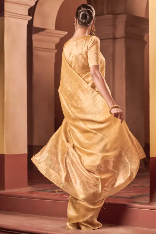 The ICH Bengal Elegance. Handwoven Soft Resham Matka Silk Saree - Sunlit Gold - Image 3