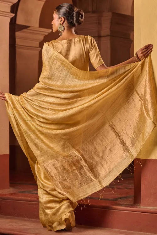 The ICH Bengal Elegance. Handwoven Soft Resham Matka Silk Saree - Sunlit Gold - Image 6
