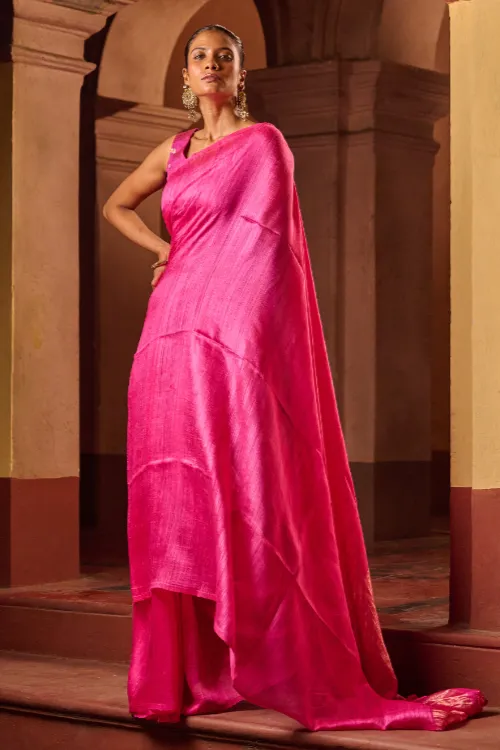The ICH Bengal Elegance. Handwoven Soft Resham Matka Silk Saree - Warm Magenta - Image 2