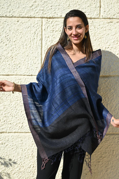 The ICH Exclusive Bhagalpur Tussar Silk Stole - Midnight Currents - Image 3