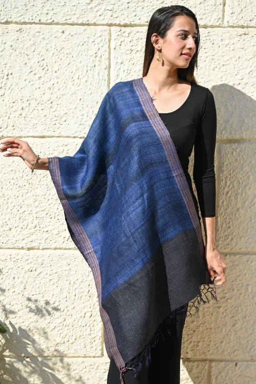 The ICH Exclusive Bhagalpur Tussar Silk Stole - Midnight Currents - Image 4
