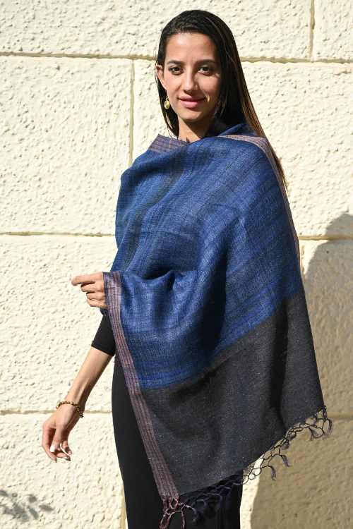 The ICH Exclusive Bhagalpur Tussar Silk Stole - Midnight Currents - Image 5