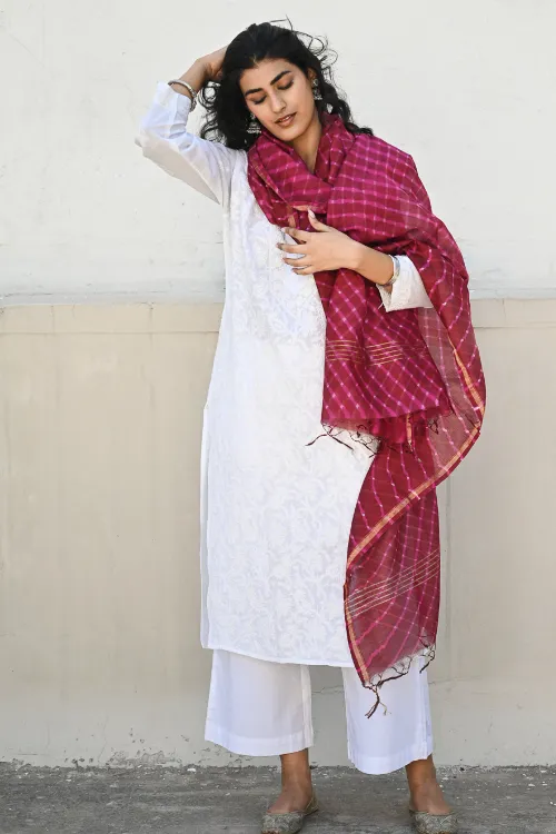 The ICH Exclusive Lehariya Chanderi Dupatta - Berry Blast - Image 2