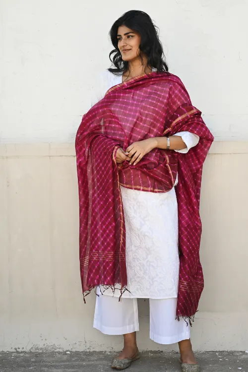 The ICH Exclusive Lehariya Chanderi Dupatta - Berry Blast - Image 4