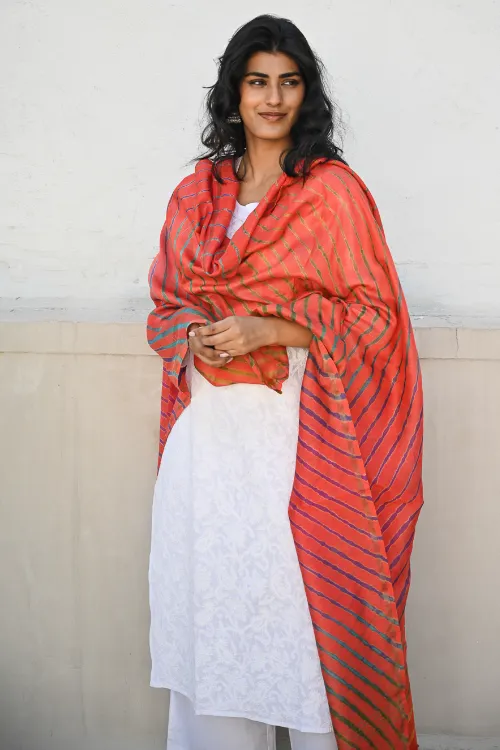 The ICH Exclusive Lehariya Chanderi Dupatta - Marigold Wave - Image 4