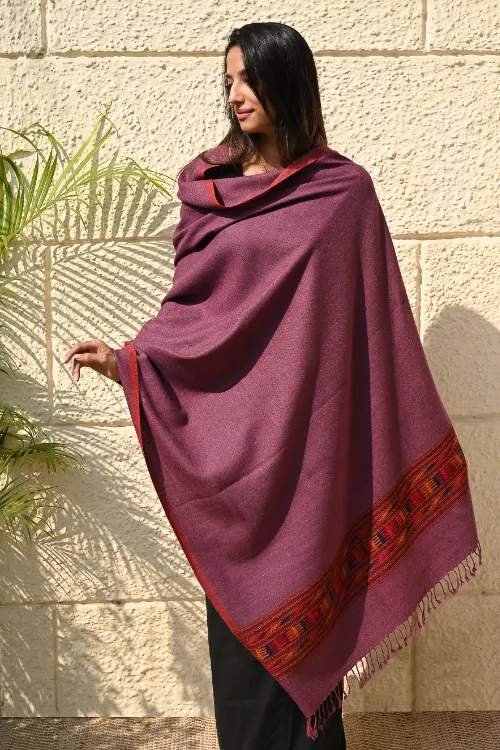 The ICH Exclusive Soft Himachal Wool Shawl With Woven Border - Mulberry Trail - Image 2
