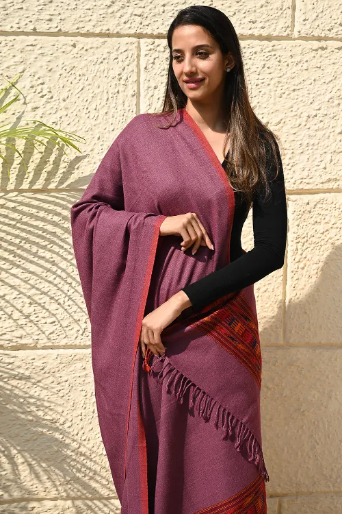 The ICH Exclusive Soft Himachal Wool Shawl With Woven Border - Mulberry Trail - Image 3