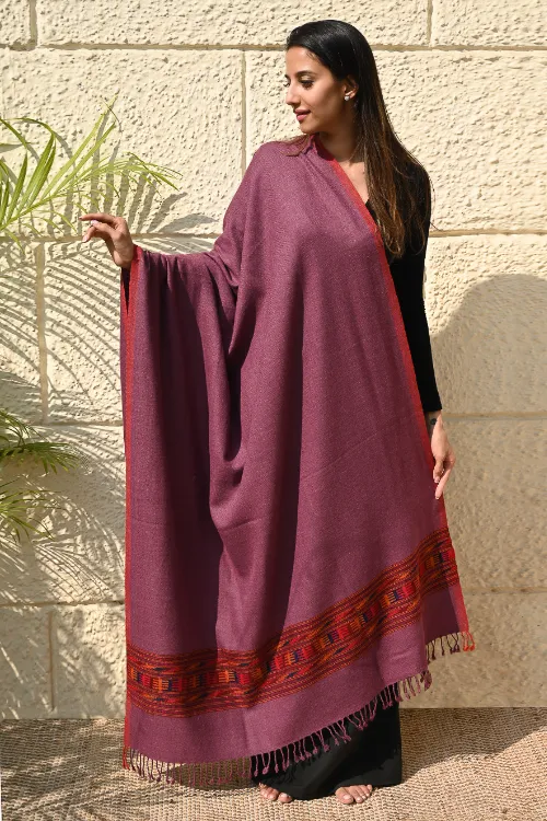 The ICH Exclusive Soft Himachal Wool Shawl With Woven Border - Mulberry Trail - Image 5