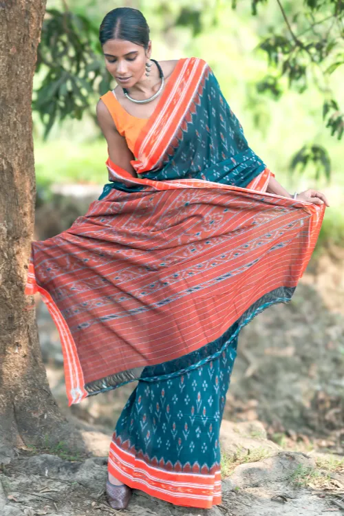 The ICH Sambalpuri Handwoven Ikat Soft Cotton Saree - Aranya Van - Image 2