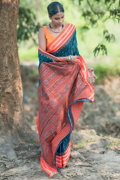 The ICH Sambalpuri Handwoven Ikat Soft Cotton Saree - Aranya Van - Image 4