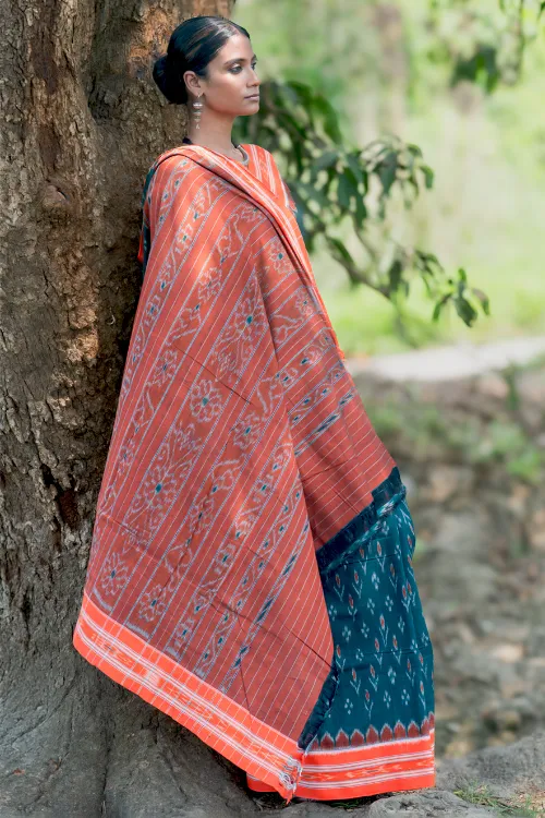 The ICH Sambalpuri Handwoven Ikat Soft Cotton Saree - Aranya Van - Image 5
