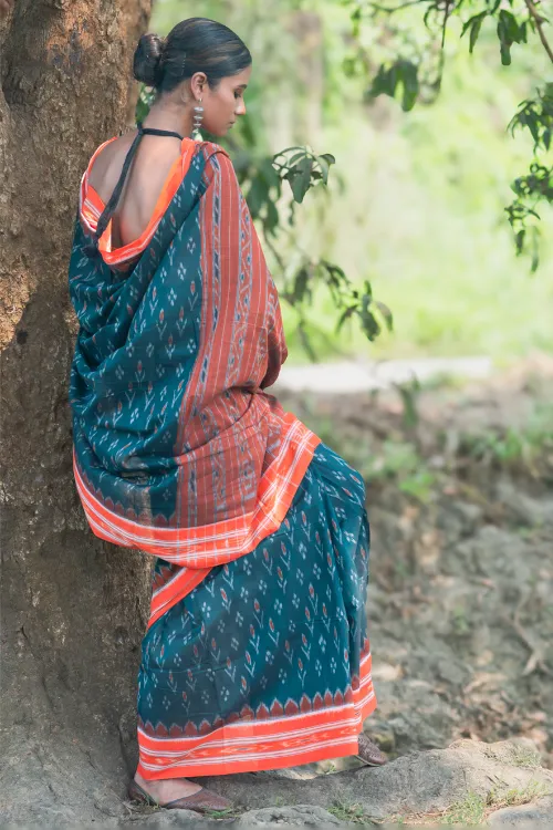 The ICH Sambalpuri Handwoven Ikat Soft Cotton Saree - Aranya Van - Image 6