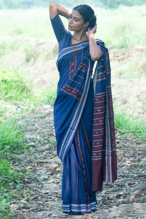 The ICH Sambalpuri Handwoven Ikat Soft Cotton Saree - Indra Neel - Image 3