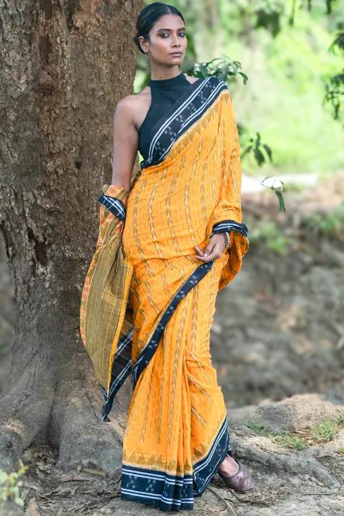 The ICH Sambalpuri Handwoven Ikat Soft Cotton Saree - Kanak Tarang - Image 4