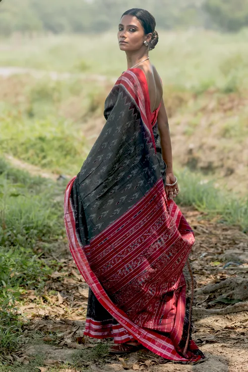 The ICH Sambalpuri Handwoven Ikat Soft Cotton Saree - Kansa Raag - Image 3