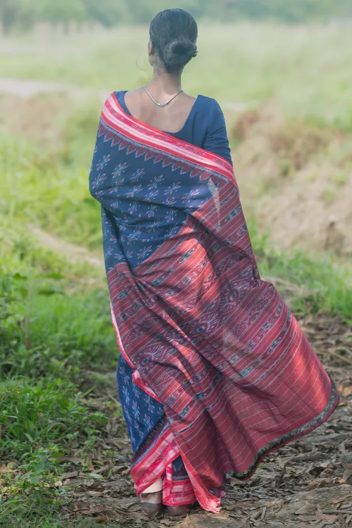 The ICH Sambalpuri Handwoven Ikat Soft Cotton Saree - Neel Megh - Image 6