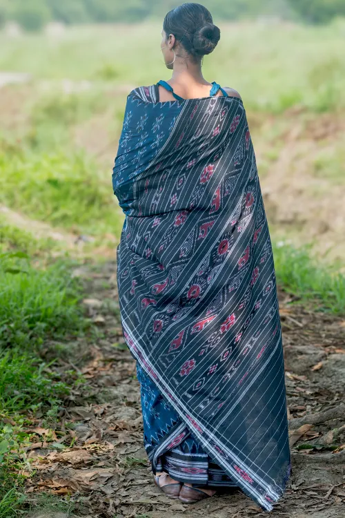 The ICH Sambalpuri Handwoven Ikat Soft Cotton Saree - Neel Nishith - Image 6