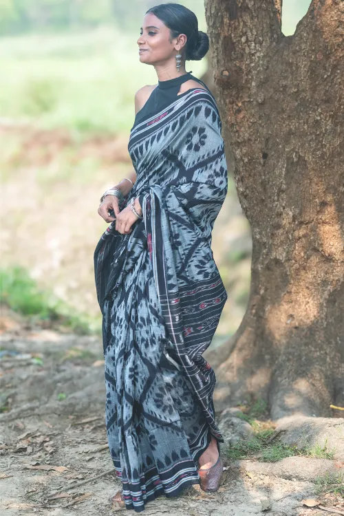 The ICH Sambalpuri Handwoven Ikat Soft Cotton Saree - Phool Bhag - Image 5
