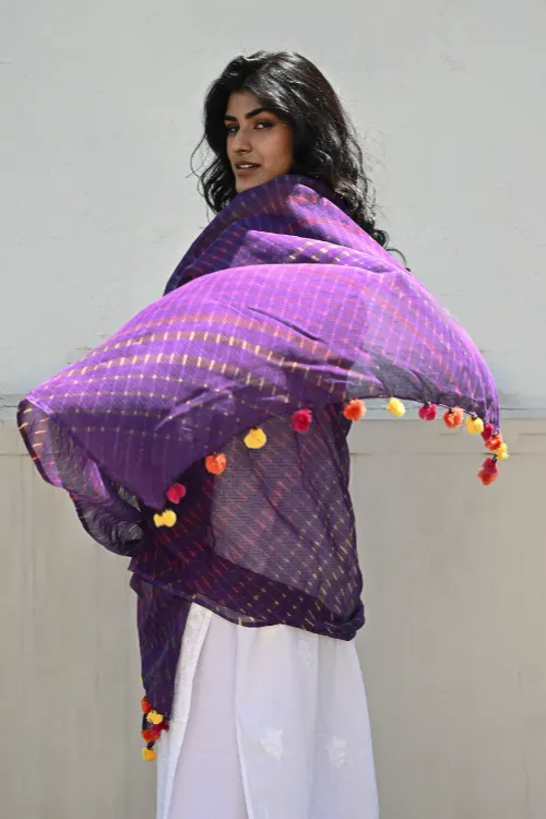The ICH Soft Lehariya Kota Doria Cotton Dupatta - Royal Purple - Image 5