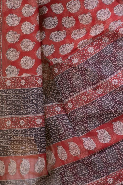 TICH Bagru Block Printed Kota & Zari Border Saree - Bouquet (Without Blouse Piece) - Image 2