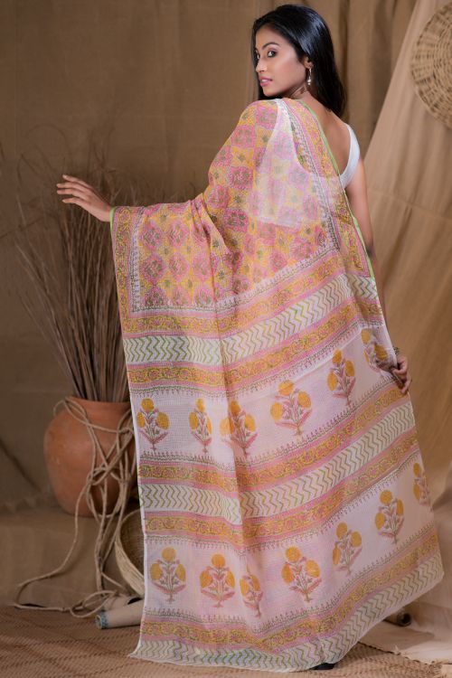 TICH Bagru Sanganeri Block Printed Kota Saree - Spring  (Without Blouse Piece) - Image 4