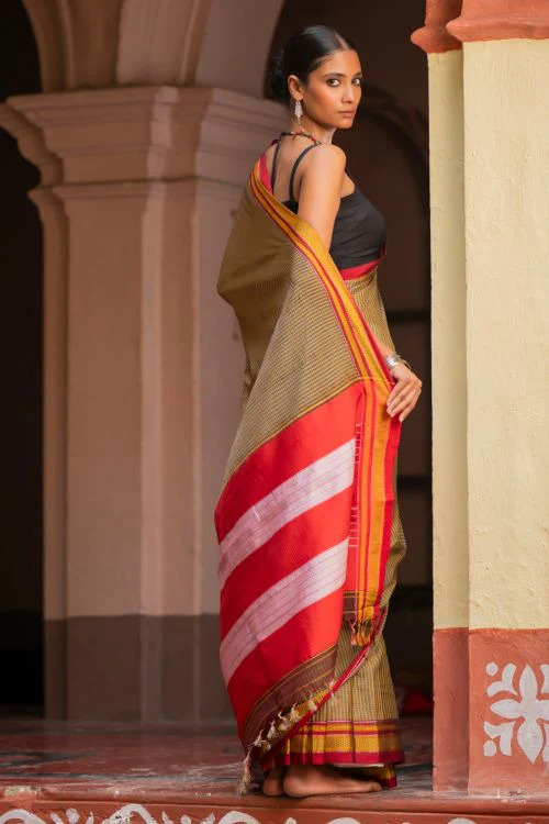 TICH Deccan Elegance. Maharashtrian Small Checks Lugadi Saree - Kesar Katha - Image 7