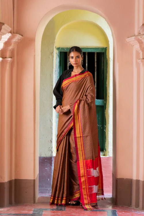 TICH Deccan Elegance. Maharashtrian Small Checks Lugadi Saree - Rangamaati - Image 2