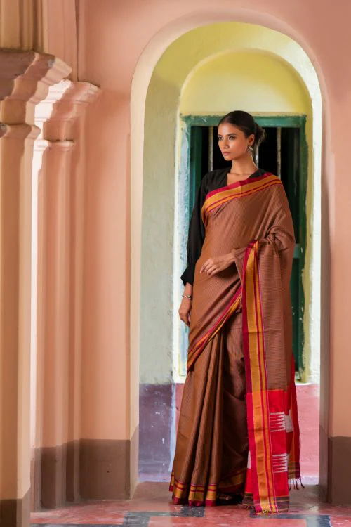 TICH Deccan Elegance. Maharashtrian Small Checks Lugadi Saree - Rangamaati - Image 3