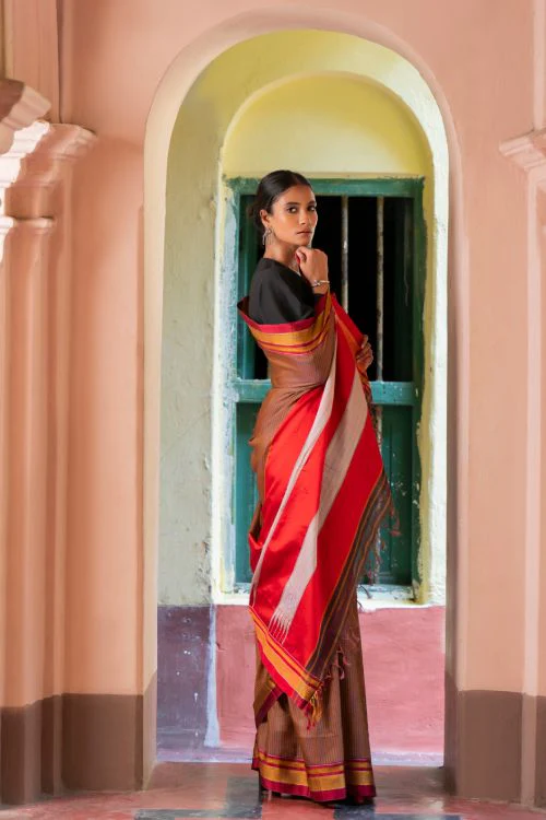 TICH Deccan Elegance. Maharashtrian Small Checks Lugadi Saree - Rangamaati - Image 6