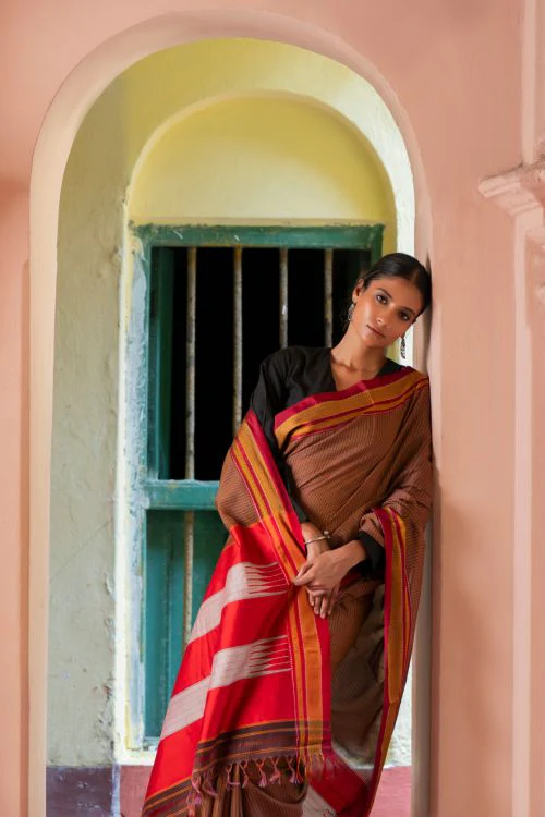 TICH Deccan Elegance. Maharashtrian Small Checks Lugadi Saree - Rangamaati - Image 7