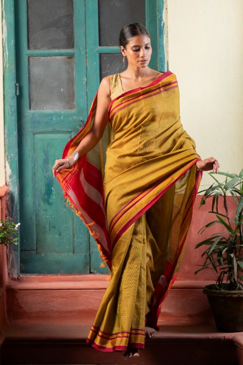 TICH Deccan Elegance. Maharashtrian Small Checks Lugadi Saree - Suvarna - Image 2