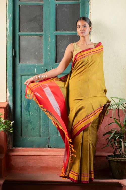 TICH Deccan Elegance. Maharashtrian Small Checks Lugadi Saree - Suvarna - Image 3