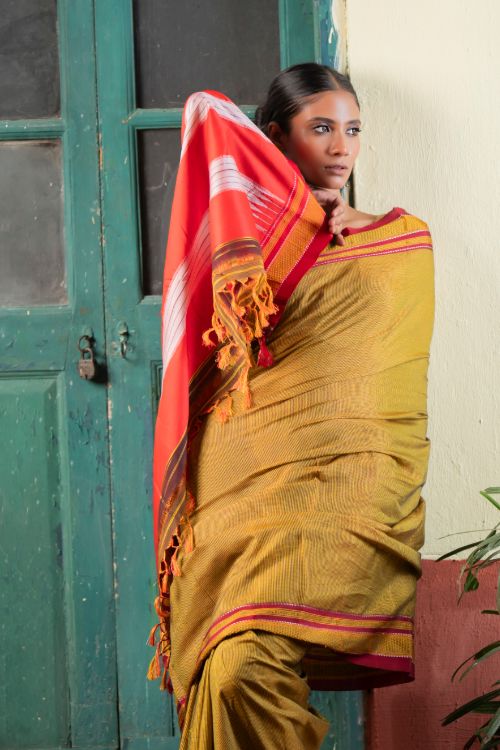 TICH Deccan Elegance. Maharashtrian Small Checks Lugadi Saree - Suvarna - Image 6