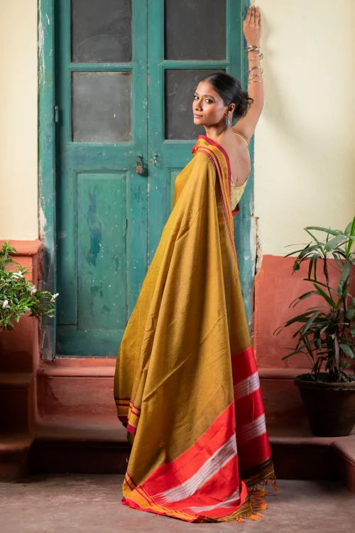 TICH Deccan Elegance. Maharashtrian Small Checks Lugadi Saree - Suvarna - Image 7
