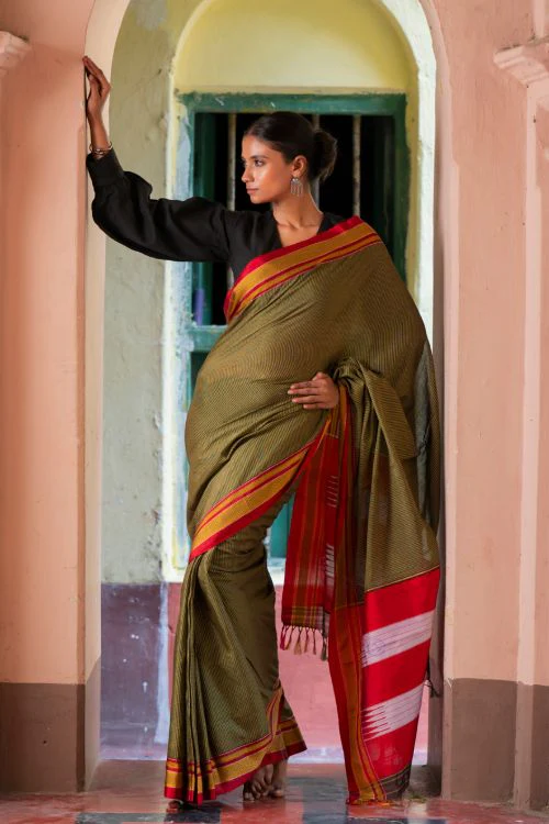 TICH Deccan Elegance. Maharashtrian Small Checks Lugadi Saree - TaraChitra - Image 3