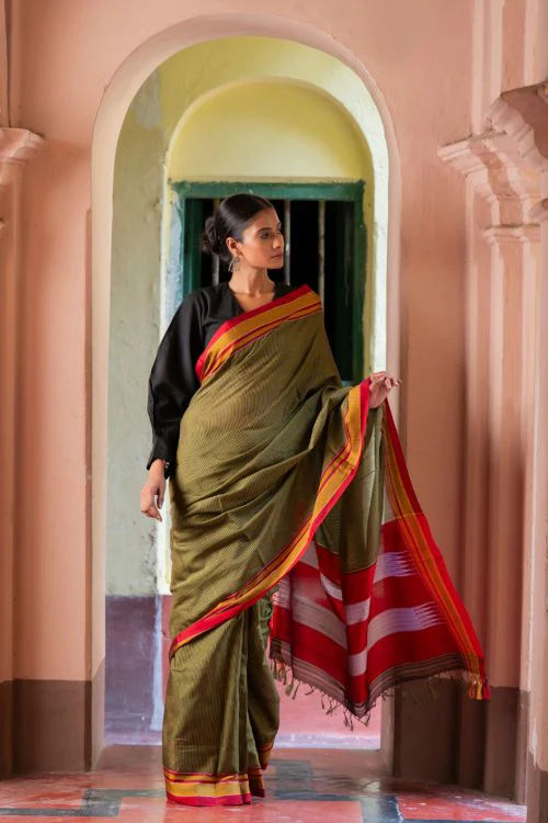 TICH Deccan Elegance. Maharashtrian Small Checks Lugadi Saree - TaraChitra - Image 4