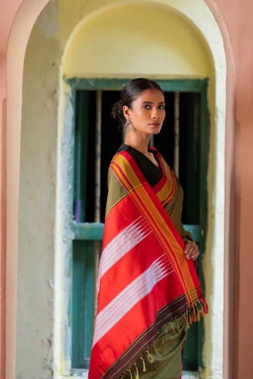 TICH Deccan Elegance. Maharashtrian Small Checks Lugadi Saree - TaraChitra - Image 5