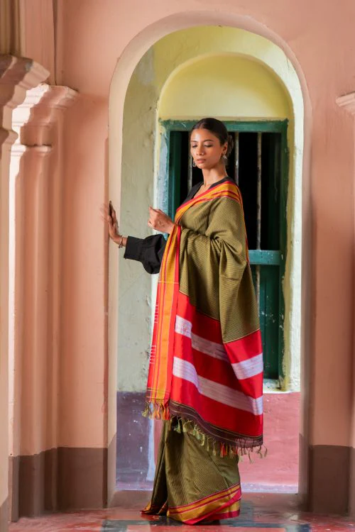 TICH Deccan Elegance. Maharashtrian Small Checks Lugadi Saree - TaraChitra - Image 8