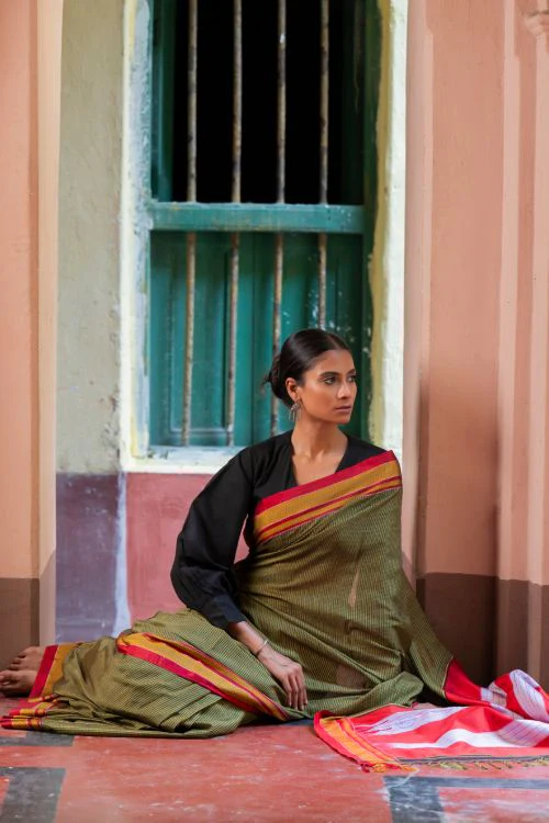 TICH Deccan Elegance. Maharashtrian Small Checks Lugadi Saree - TaraChitra - Image 9