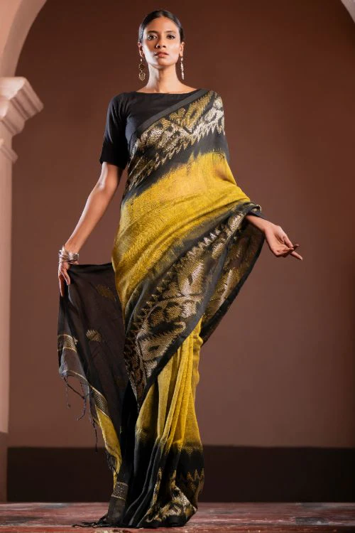 TICH Exclusive Handwoven Bengal Linen Jamdani Saree - Kanaka Dhara - Image 2