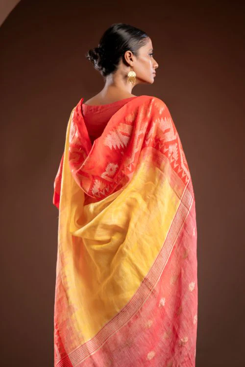 TICH Exclusive Handwoven Bengal Linen Jamdani Saree - Sondhya Tara - Image 10