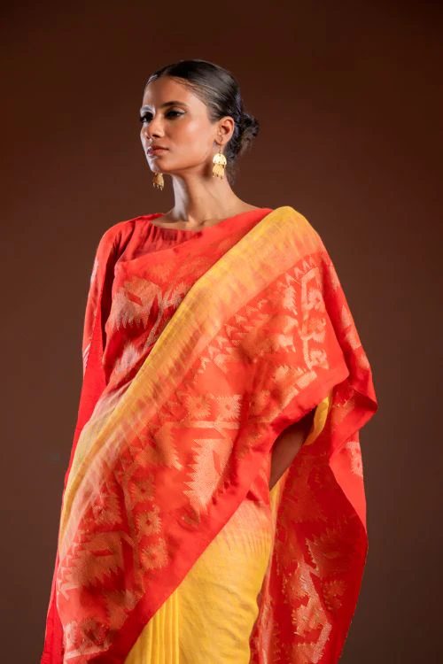 TICH Exclusive Handwoven Bengal Linen Jamdani Saree - Sondhya Tara - Image 2