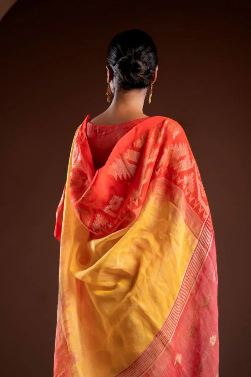 TICH Exclusive Handwoven Bengal Linen Jamdani Saree - Sondhya Tara - Image 3