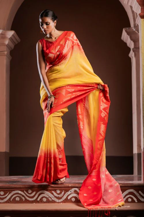TICH Exclusive Handwoven Bengal Linen Jamdani Saree - Sondhya Tara - Image 5