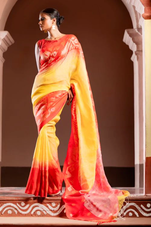 TICH Exclusive Handwoven Bengal Linen Jamdani Saree - Sondhya Tara - Image 6