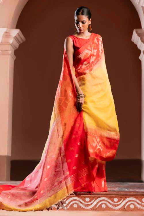 TICH Exclusive Handwoven Bengal Linen Jamdani Saree - Sondhya Tara - Image 8